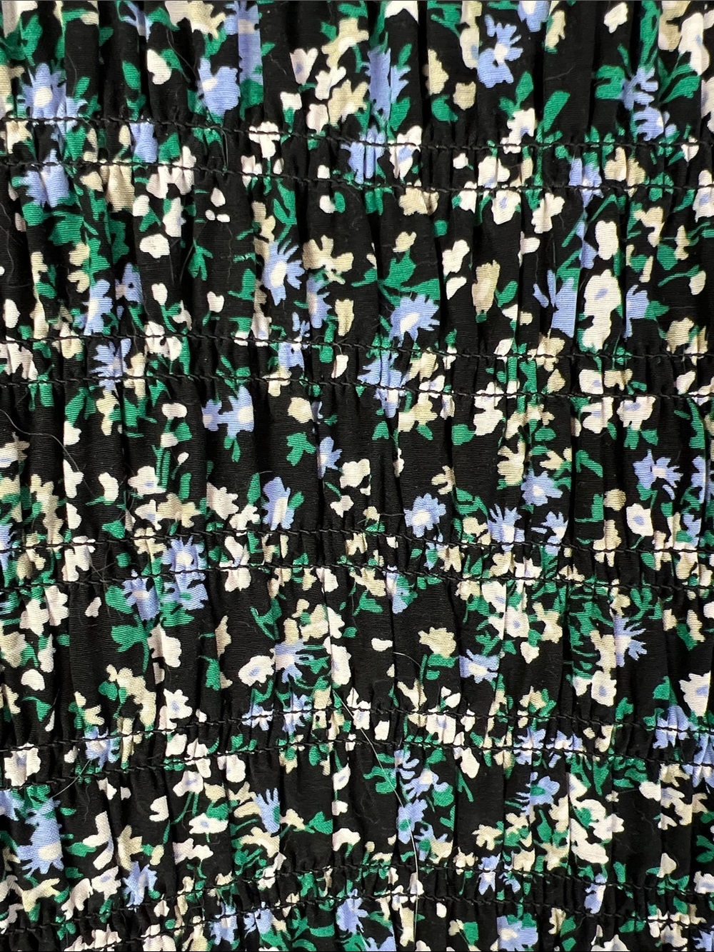 Madewell Black Midi Dress with Blue, Green & White Floral Print Smocked 6 - Picture 4 of 6